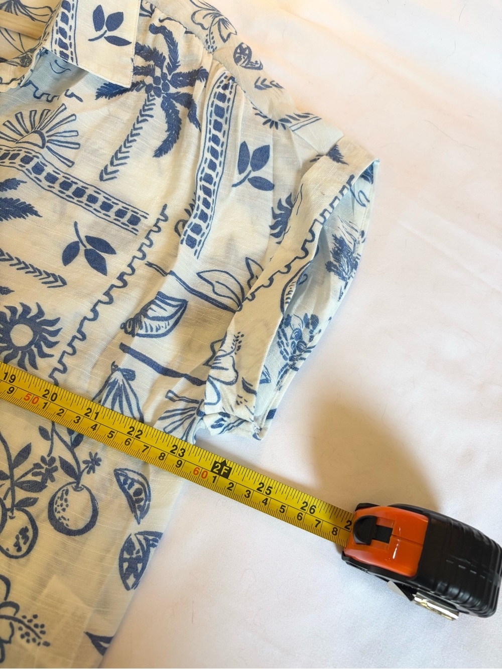 Zac & Rachel White linen blend Shirt with Blue Tropical Print XL - Picture 5 of 8